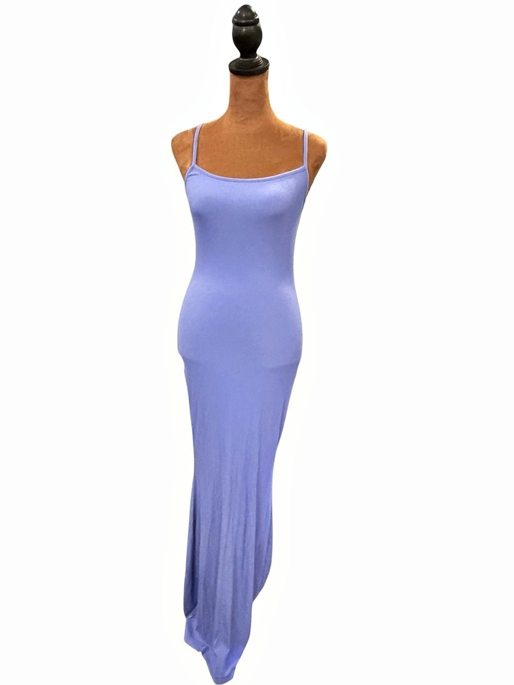Skims Soft Lounge Long Slip Dress Large Ribbed Purple Blue Form Fitting Strappy